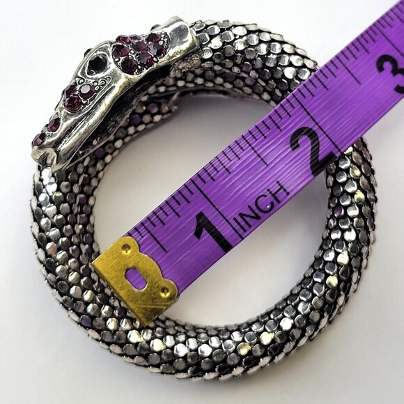Vintage Mesh Purple Rhinestone 3 Coil Serpent SIlver Snake Bracelet - Picture 9 of 11